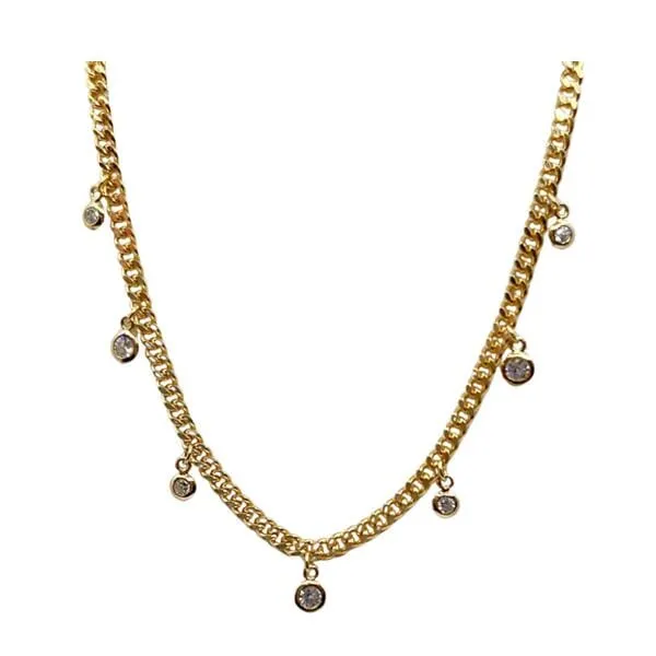 Plated Curb Chain With CZ Drops: Gold or Silver (NC_4056)