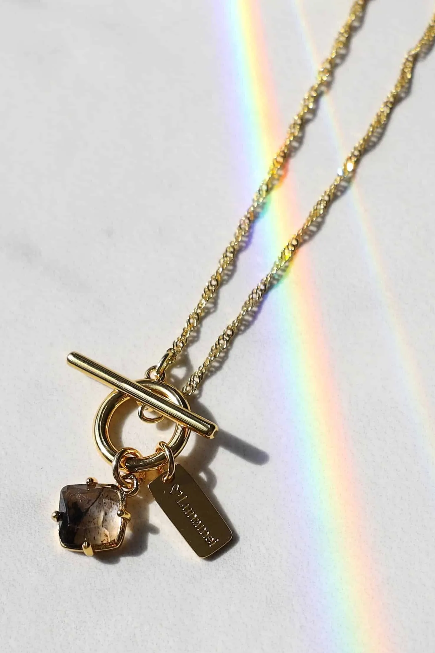 Pure 18k Gold Plate with Herkimer Quartz Fob Necklace