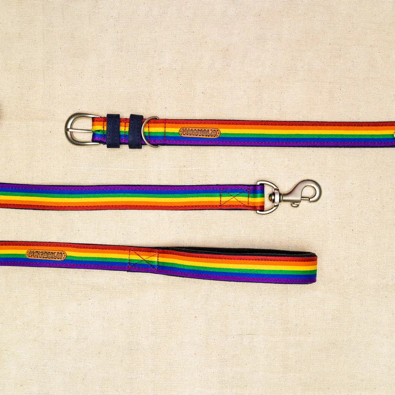 Rainbow Pride Fabric Belt Collar and Leash with Padded Handle