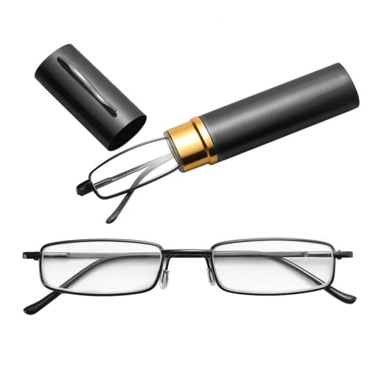 Reading Glasses Metal Spring Foot Portable Presbyopic Glasses with Tube Case  1.50D(Black)