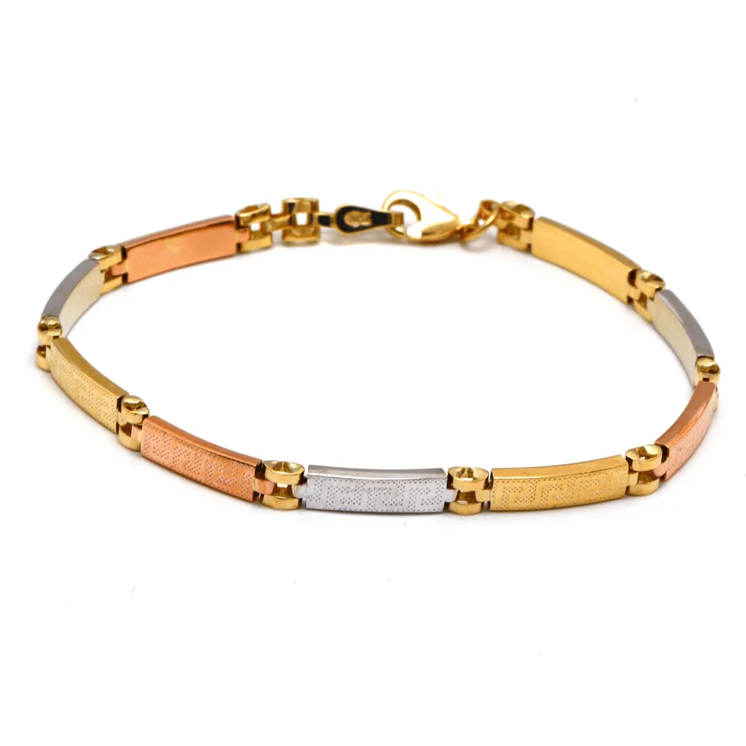 Real Gold 3-Color Maze Hoop Bracelet with Belt Chain Design (21 cm) - Model 1273 BR1684