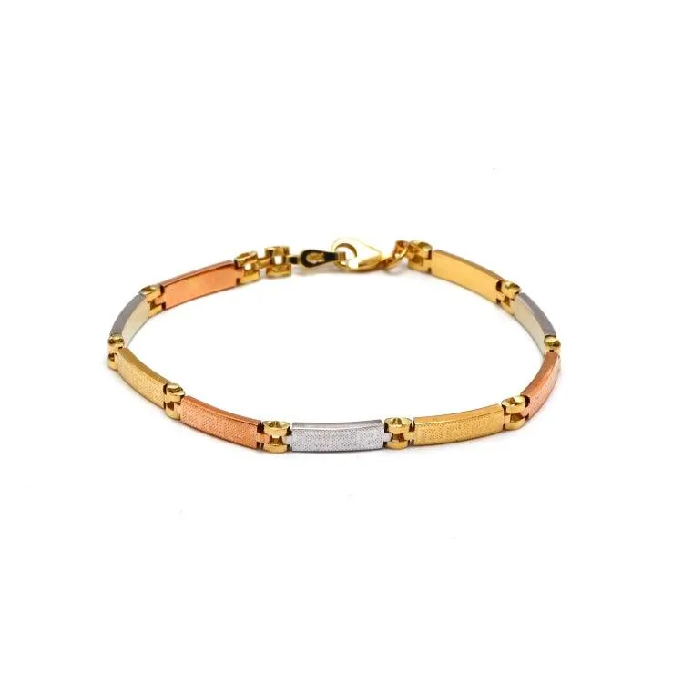 Real Gold 3-Color Maze Hoop Bracelet with Belt Chain Design (21 cm) - Model 1273 BR1684