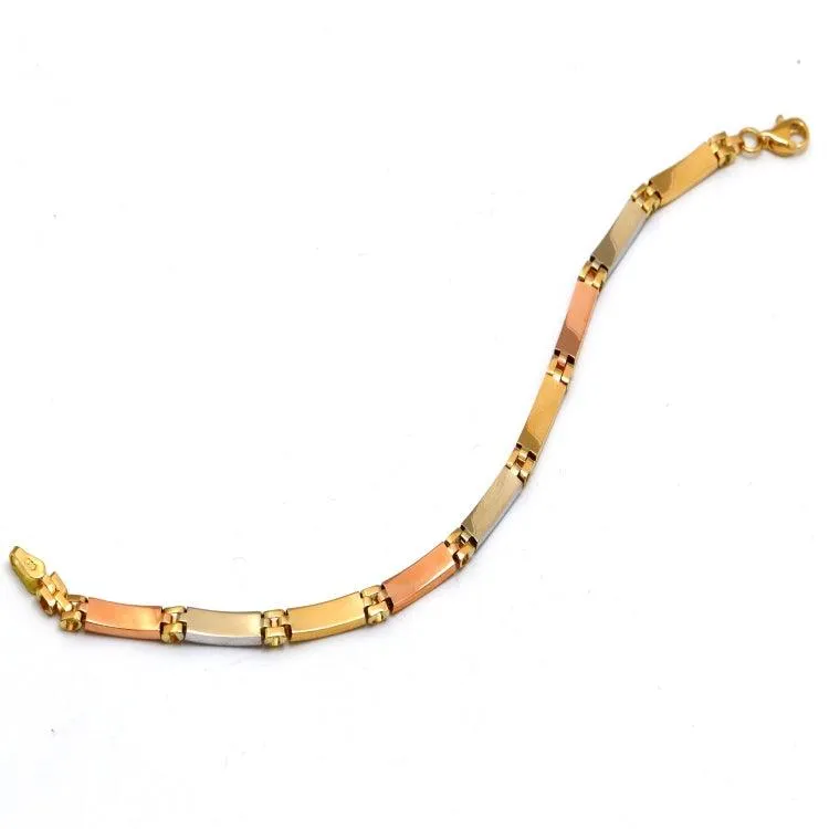 Real Gold 3-Color Maze Hoop Bracelet with Belt Chain Design (21 cm) - Model 1273 BR1684