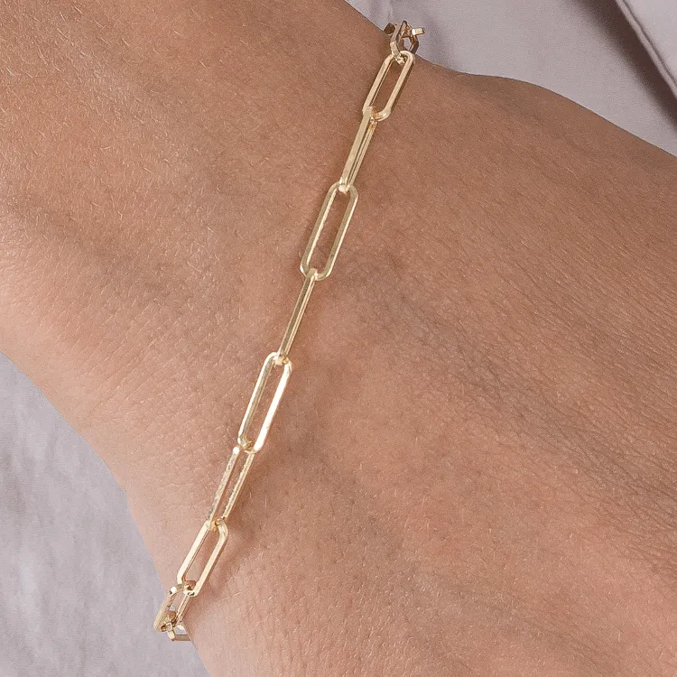 Real Gold Solid Paper Clip 4 M.M Bracelet 8664 (19 C.M) BR1503