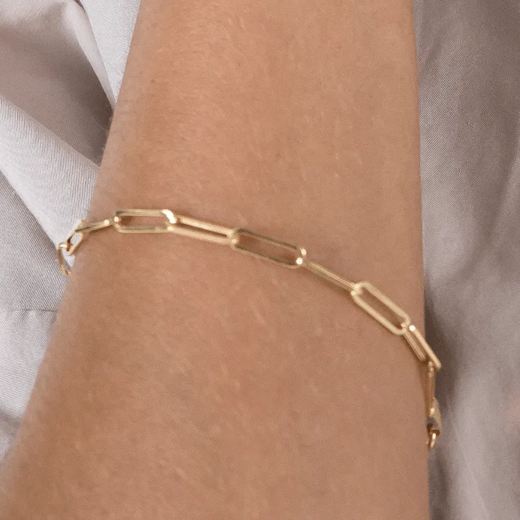 Real Gold Solid Paper Clip 4 M.M Bracelet 8664 (19 C.M) BR1503