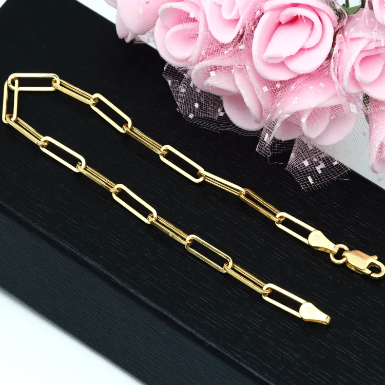 Real Gold Solid Paper Clip 4 M.M Bracelet 8664 (19 C.M) BR1503