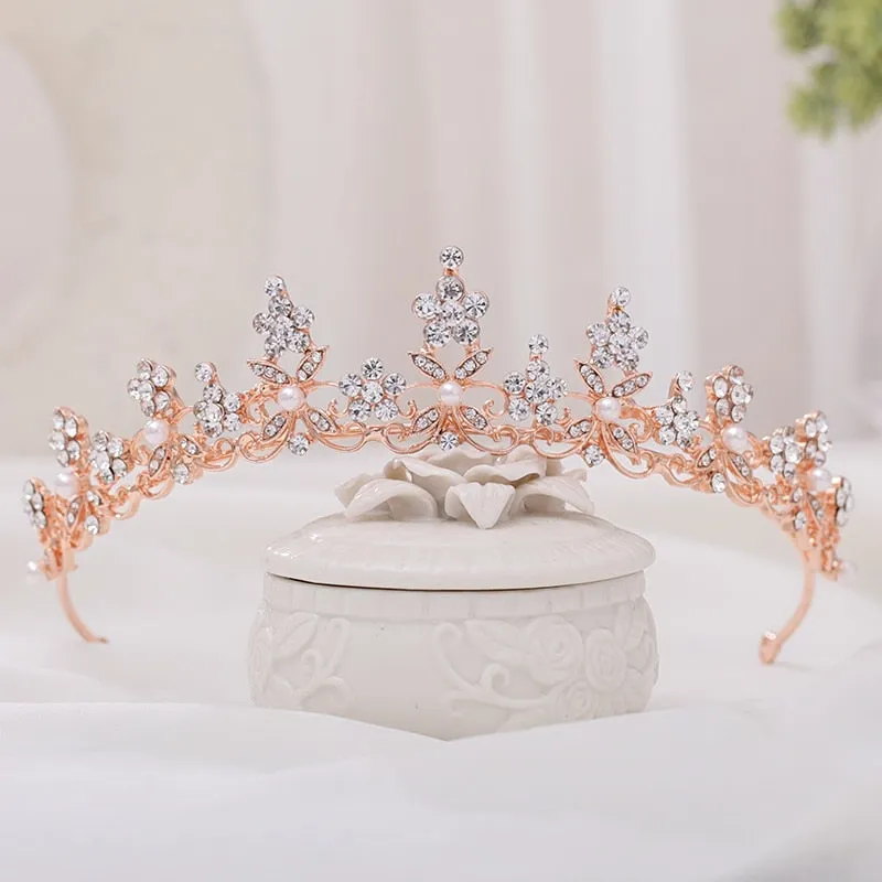 Rose Gold Flower Bride  Wedding Tiara Crown Headband