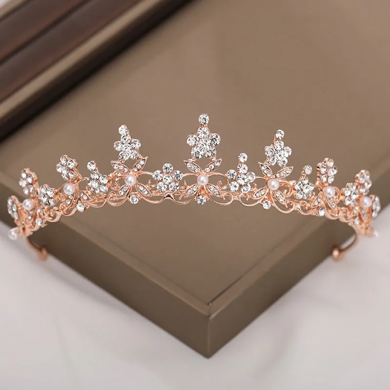 Rose Gold Flower Bride  Wedding Tiara Crown Headband