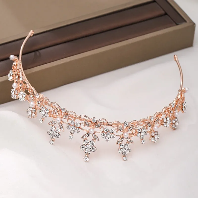 Rose Gold Flower Bride  Wedding Tiara Crown Headband