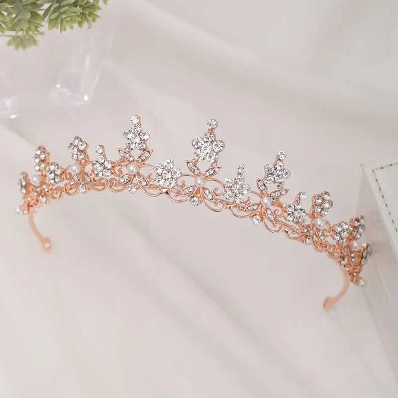 Rose Gold Flower Bride  Wedding Tiara Crown Headband