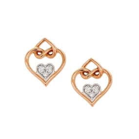 ROSE GOLD INTERLOCKED HEART STUD EARRINGS WITH DIAMONDS, .05 CT TW