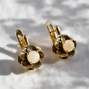 Rose Opal Earrings - Gold Opal Studs - Bridal Flower Earrings