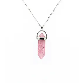 Rose-Quartz Hexagon Pendant Necklace on sterling Silver chain