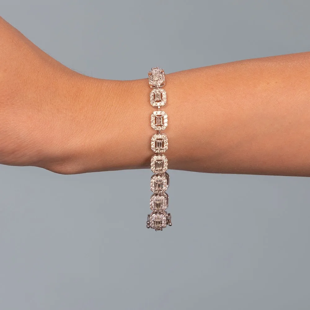 Round & Baguette Diamonds Halo Square Shape Link Bracelet (4.90 ct.) in 14K Gold