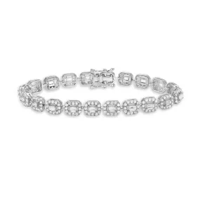 Round & Baguette Diamonds Halo Square Shape Link Bracelet (4.90 ct.) in 14K Gold