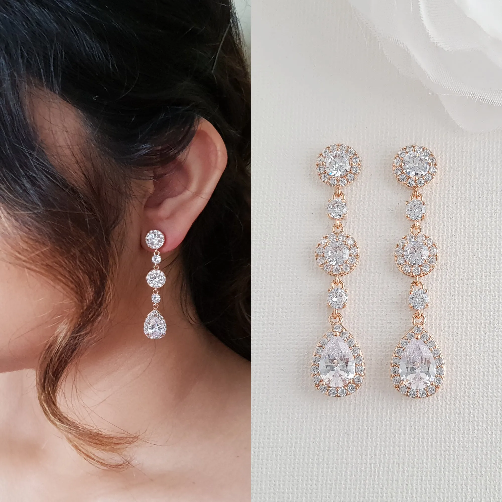 Round Crystal Earrings and Bracelet Set in Gold for Brides-Reagan