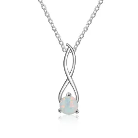 Round Opal Woven Wavy Sterling Silver Necklace