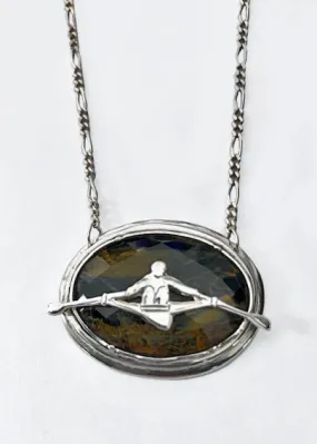 Rowing Single Sculler on Oval Faceted Pietersite Necklace