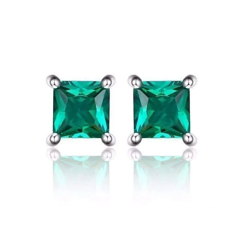 Royal Green Princess Cut 0.6 CT Simulated Emerald Stud Earrings