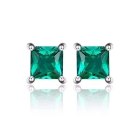 Royal Green Princess Cut 0.6 CT Simulated Emerald Stud Earrings