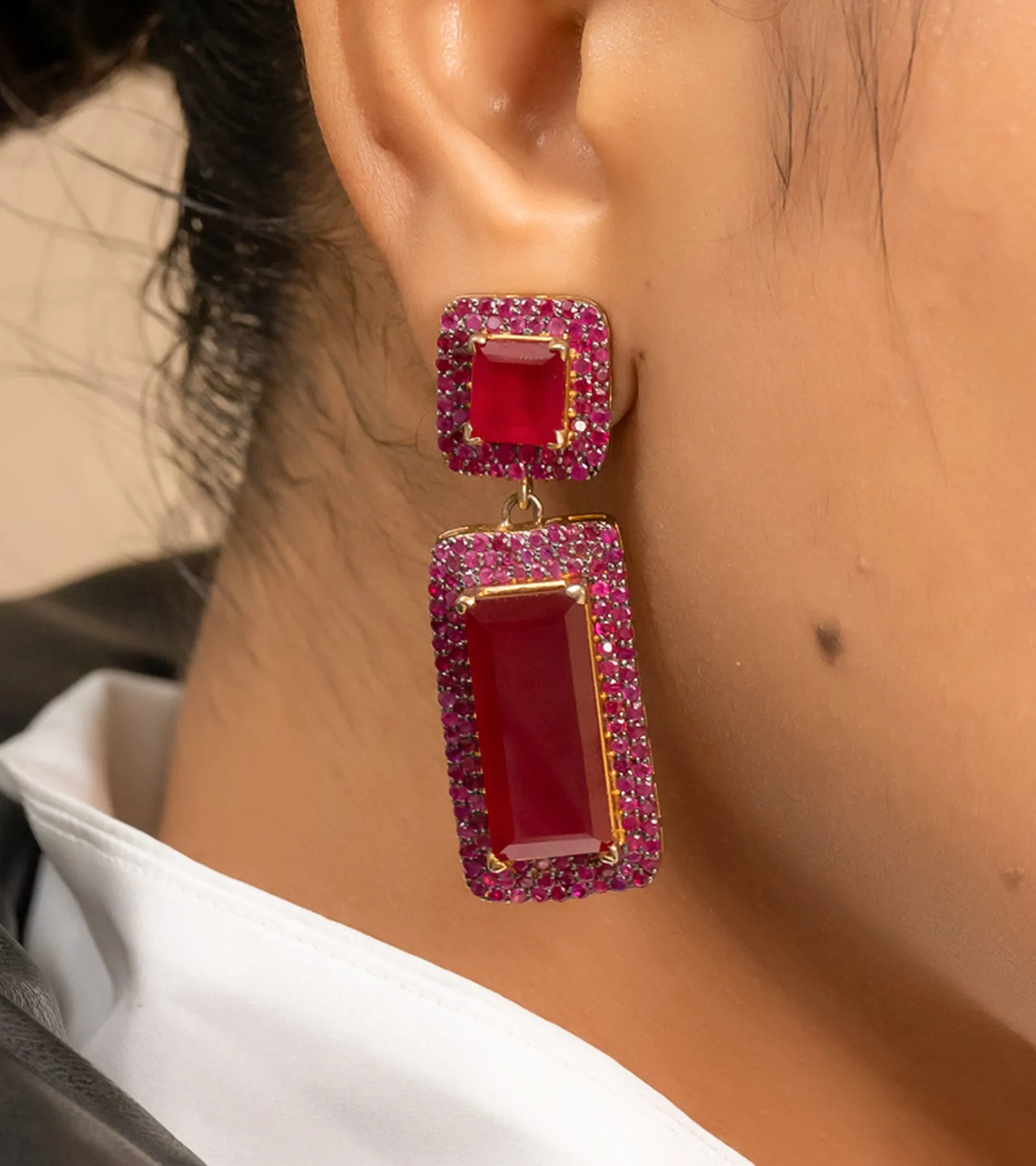 Ruby Rectangle Dangler | Earrings