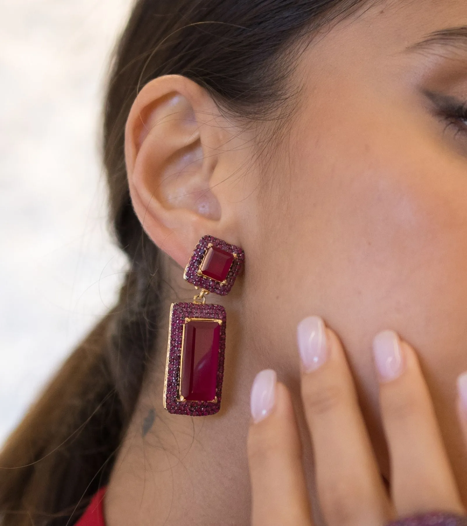 Ruby Rectangle Dangler | Earrings