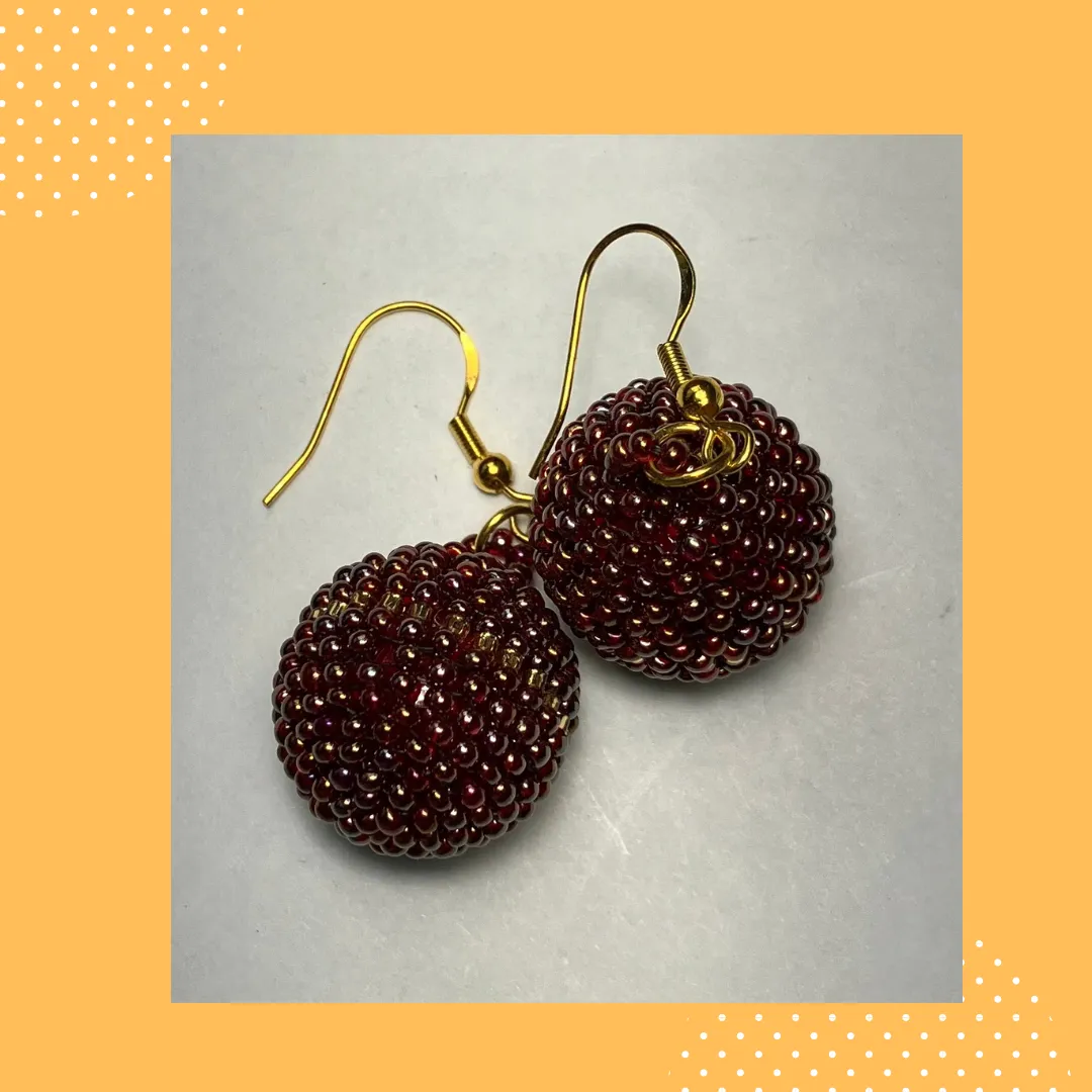 Ruby Red and Gold Ball Earrings