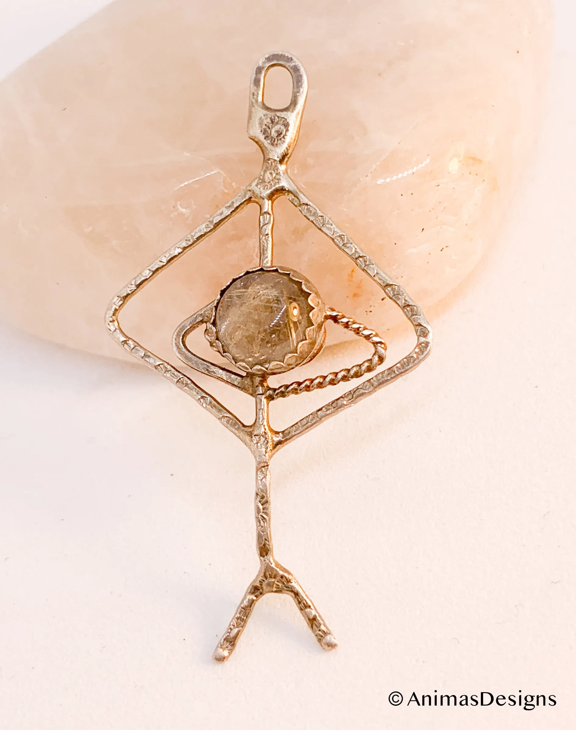 Rutilated Golden Thread Quartz Sterling Silver Viking Rune Pendant Necklace