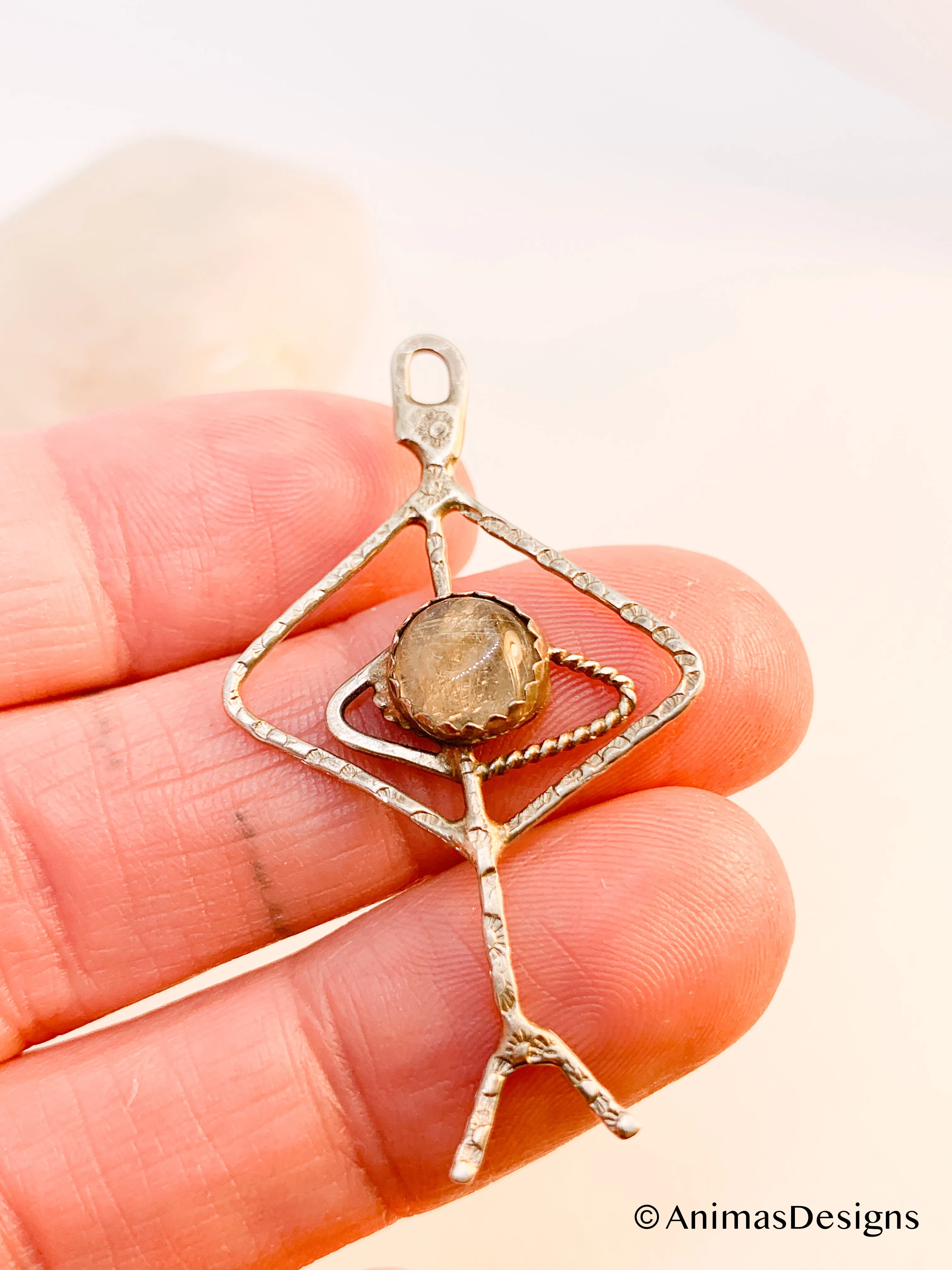 Rutilated Golden Thread Quartz Sterling Silver Viking Rune Pendant Necklace