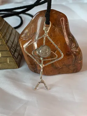 Rutilated Golden Thread Quartz Sterling Silver Viking Rune Pendant Necklace