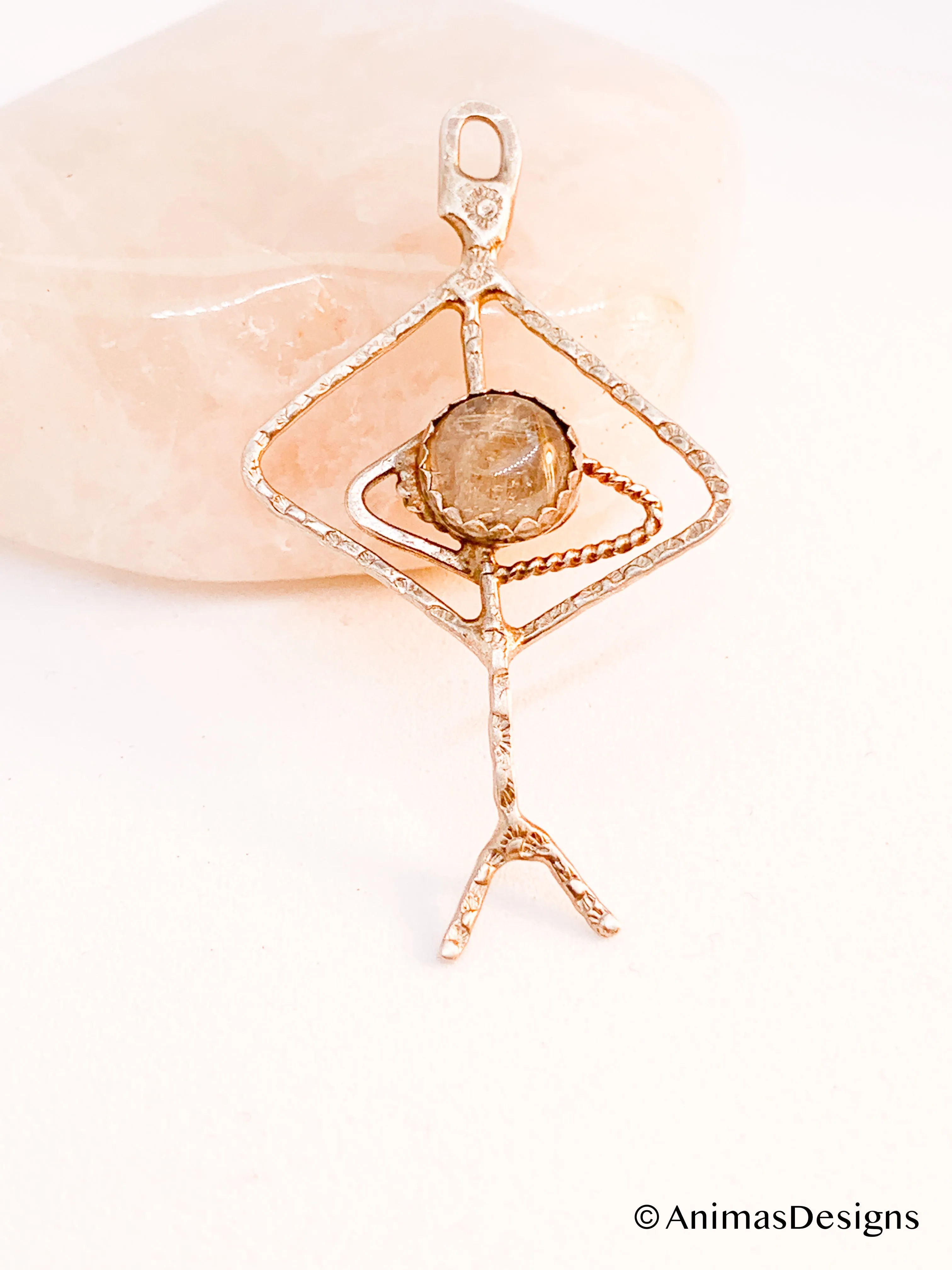 Rutilated Golden Thread Quartz Sterling Silver Viking Rune Pendant Necklace