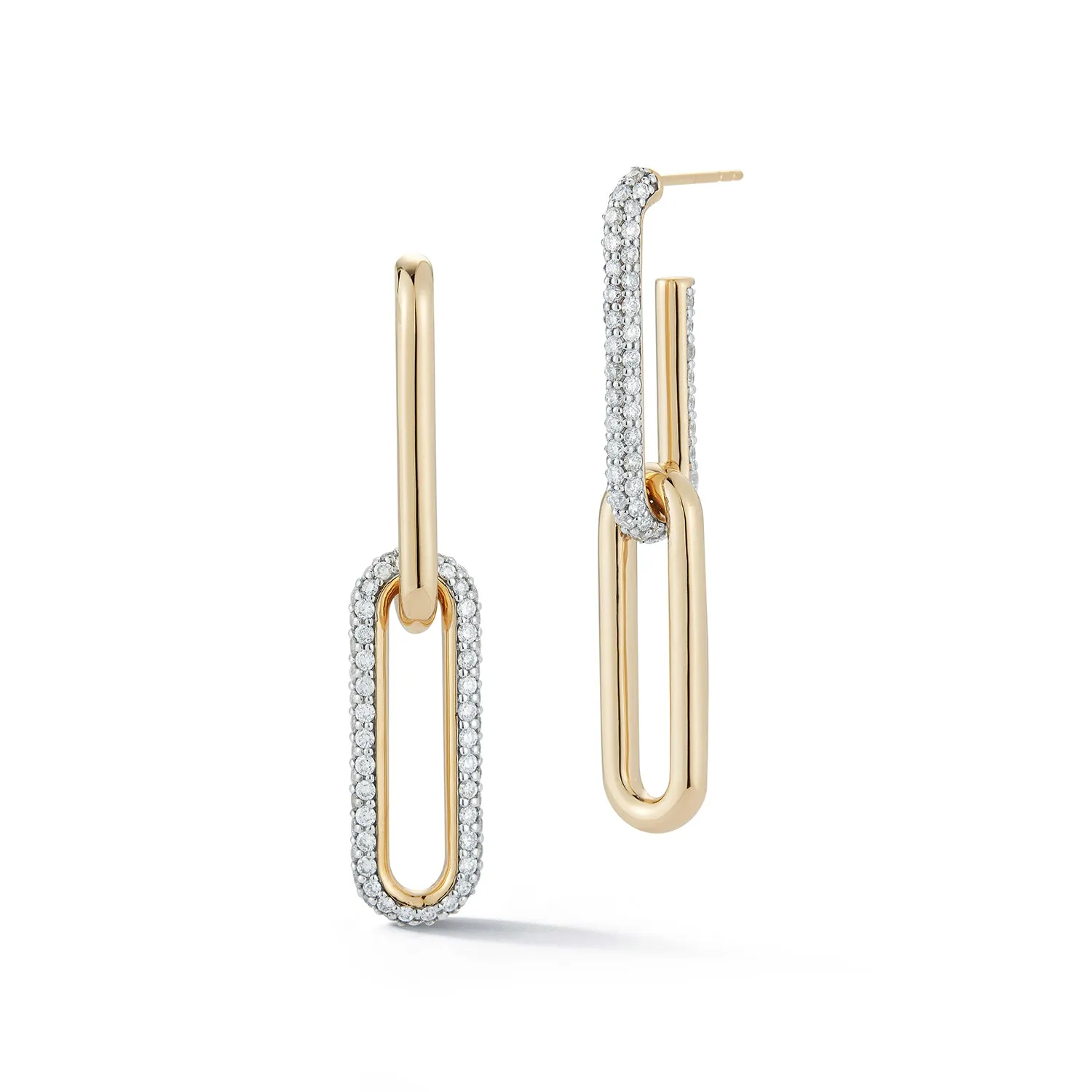 SAXON 18K AND DIAMOND MIX MATCHED 2 DROP ELONGATED LINK EARRING