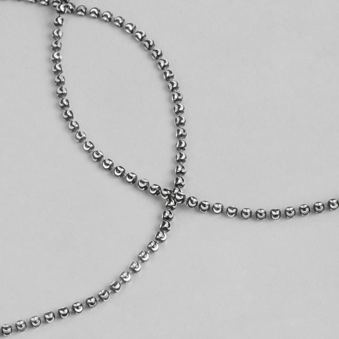 Sculpted Elegance Rhodium-Plated 925 Sterling Silver Beads Chain Anklet