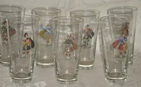 Set of 7 Vintage Scottish Highlander Clan Tartan Kilt Drinking Glasses / Tumblers