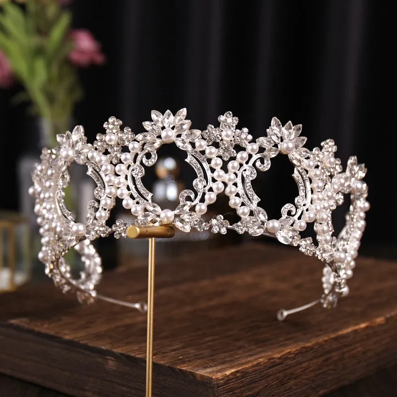 Silver and Pearl Classic Bridal Tiara-Crown Rhinestone-Wedding-Quince- Pageant