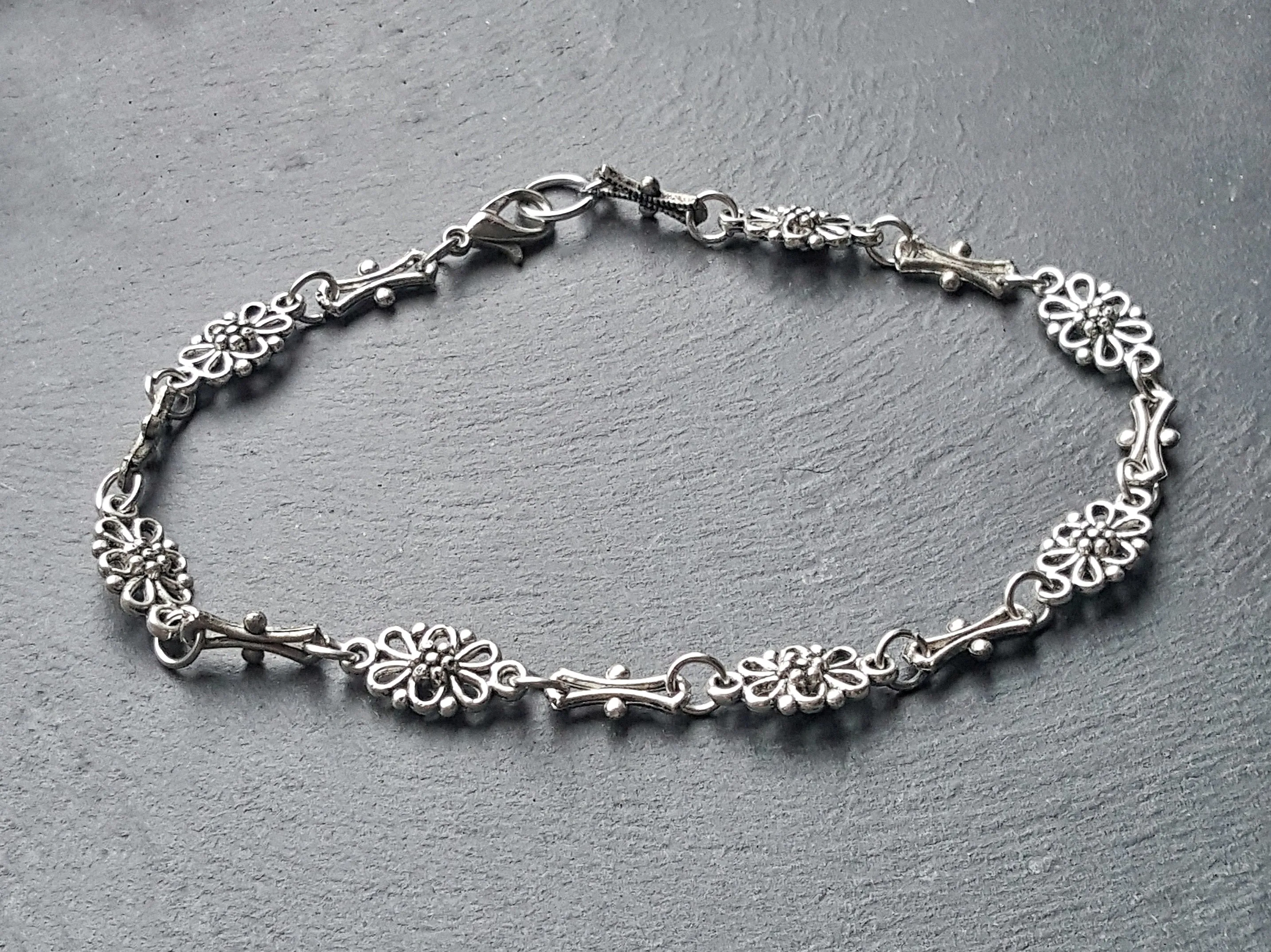 Silver Flower Anklet Christmas Gift Idea for Her