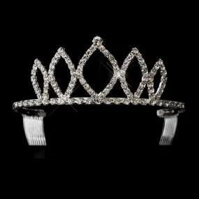 Silver Plated Crystal Diamond Shapes Tiara Headpiece