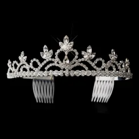 Silver Plated Navette & Round Crystal Heart Tiara