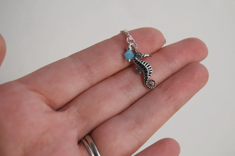 Silver Seahorse Necklace | Sea Horse Charm Necklace | Nautical Jewelry