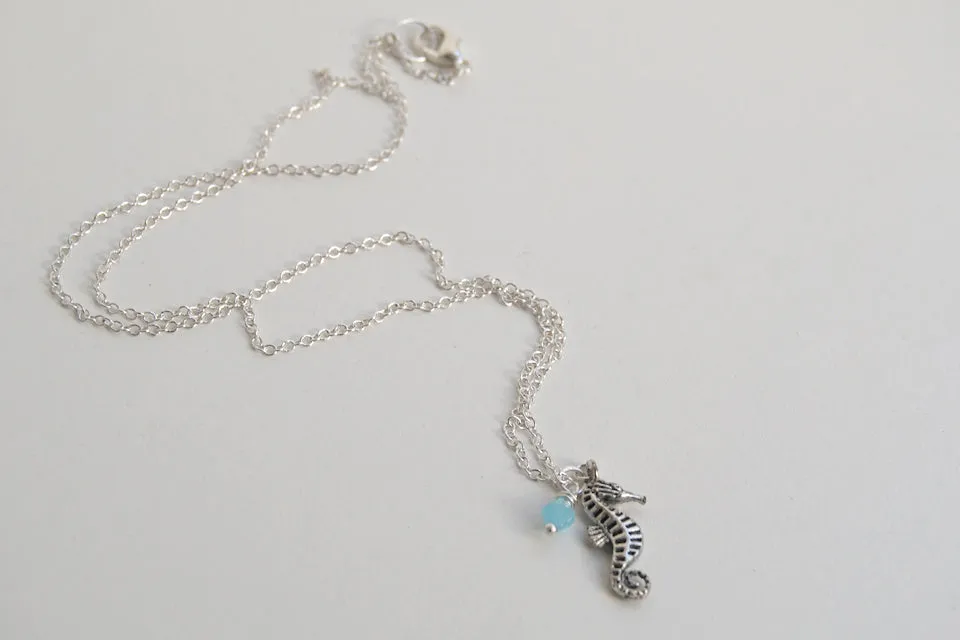 Silver Seahorse Necklace | Sea Horse Charm Necklace | Nautical Jewelry