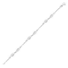 Size: 10'' - 14k White Gold Filigree Marquise Stationed Anklet