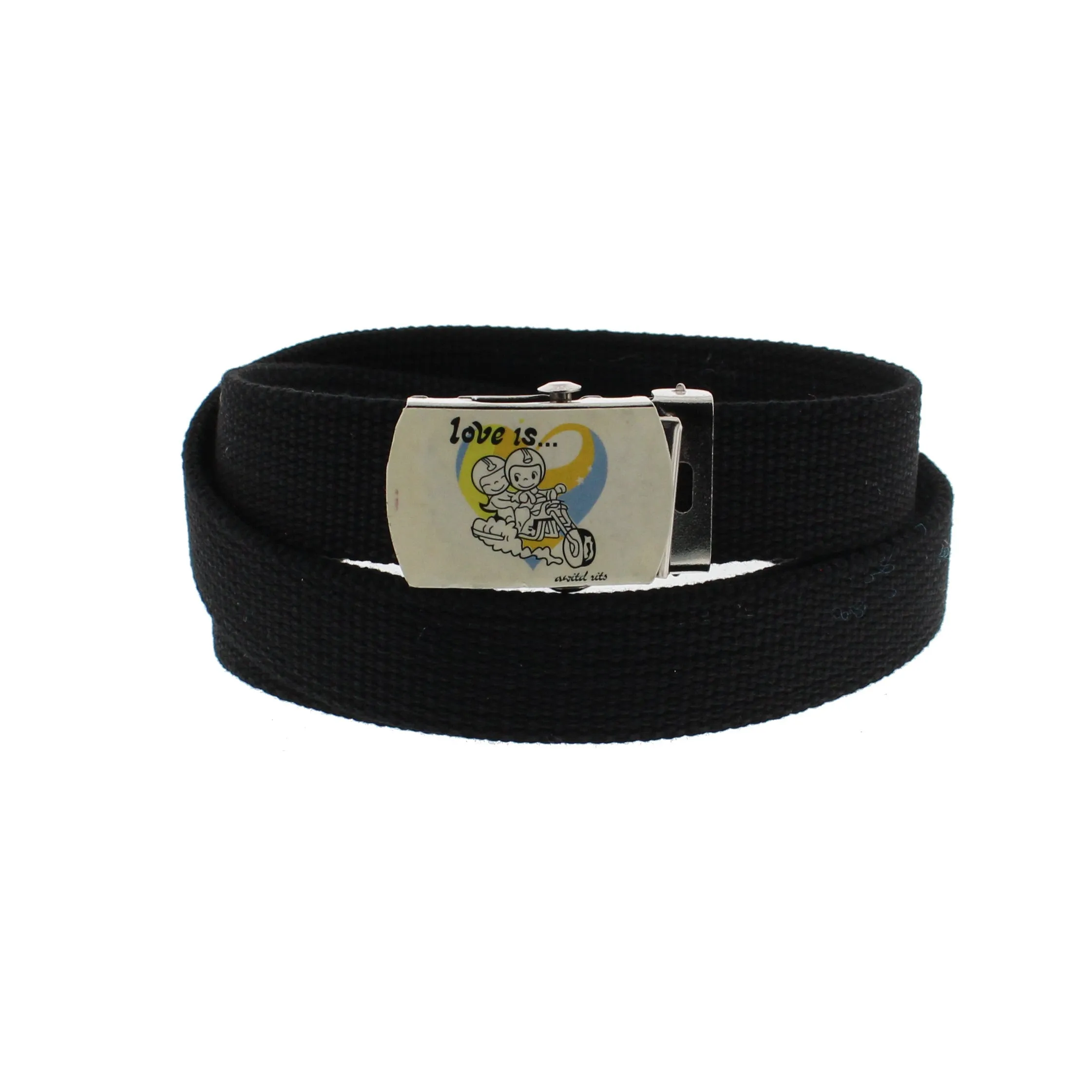 Skinny Webbing Belt with LOVE IS Slider Buckle - Random Buckle Design (Length - 114cm, Width - 2.4Cm)