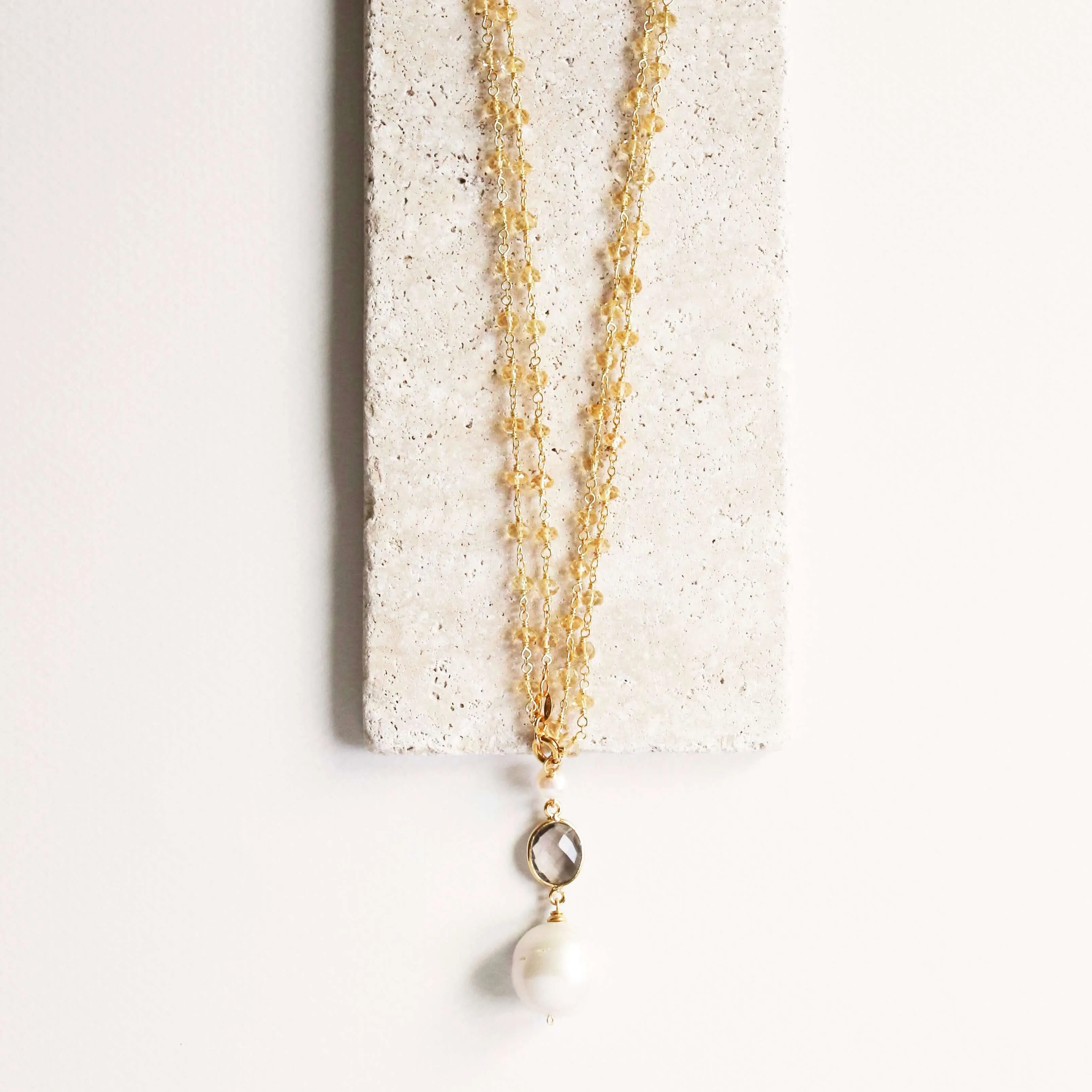 Smoky Quartz Pearl Convertible Necklace