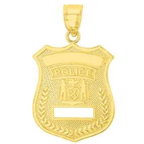 Solid 14K Yellow Gold Police Officer Badge Pendant