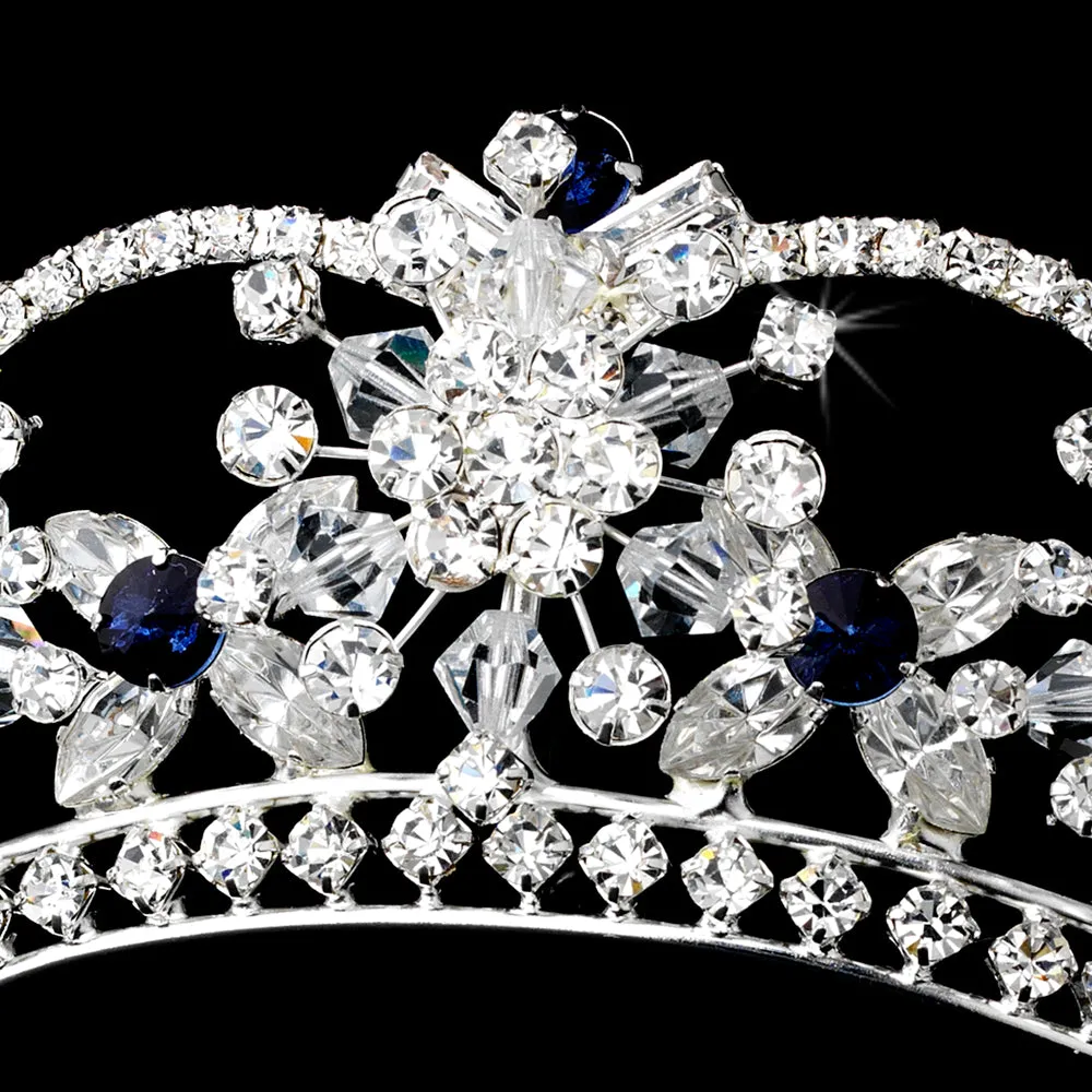 Sparkling Swarovski Crystal Tiara with Dark Blue Accents