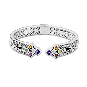 SS Multi Gemstone Hinged "Kembar" Bangle Bracelet