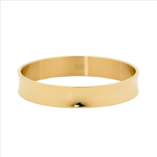 Stainless Steel 12mm wide Concaved Bangle w/ Gold IP Plating