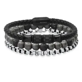 SteelTime Monochrome Triple Bracelet Stack