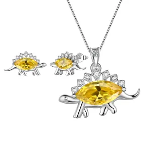 Stegosaurus Dinosaur Jewelry Set Earrings Necklace Women Girls Jewelry Gift