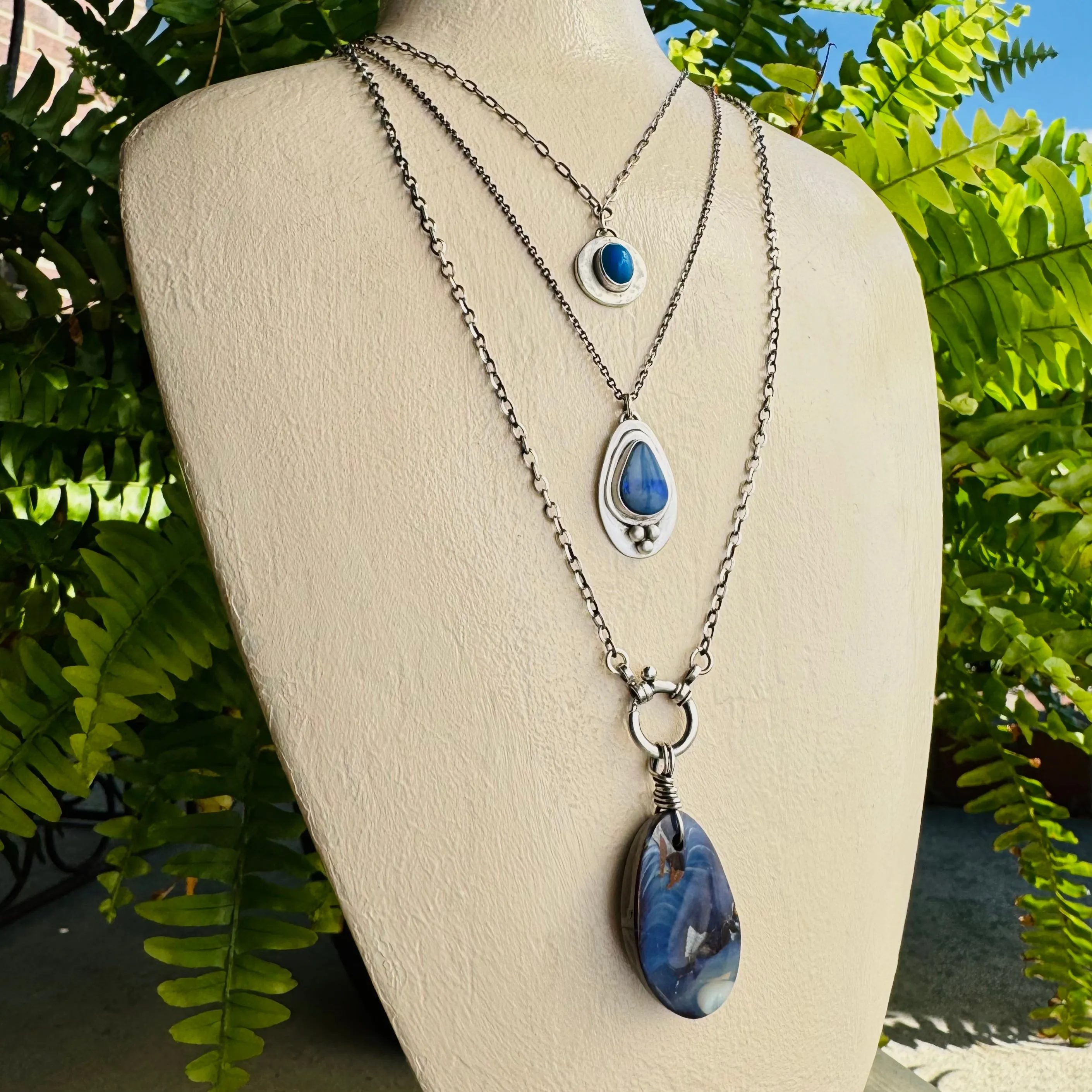 Sterling Silver & Australian Boulder Opal Drop Necklace 16” - One Of A Kind